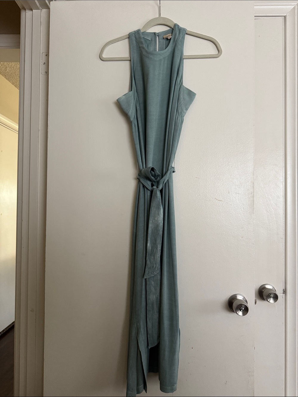 Anthropologie x HOLDING HORSES Sleeveless Sage Green Maxi Dress with Waist Tie
